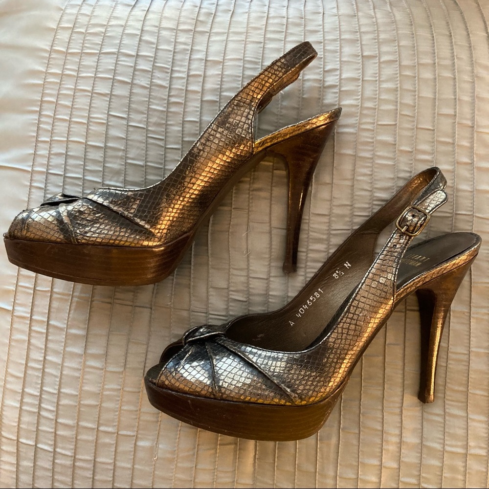 Stuart Weitzman Metallic Snake Slingback Heels 8.5N Pumps Stiletto Shoe